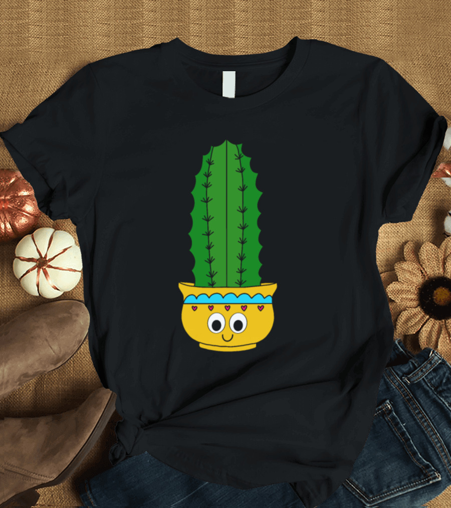 Spiky Cactus in Happy Heart-Eyed Pot T-Shirt