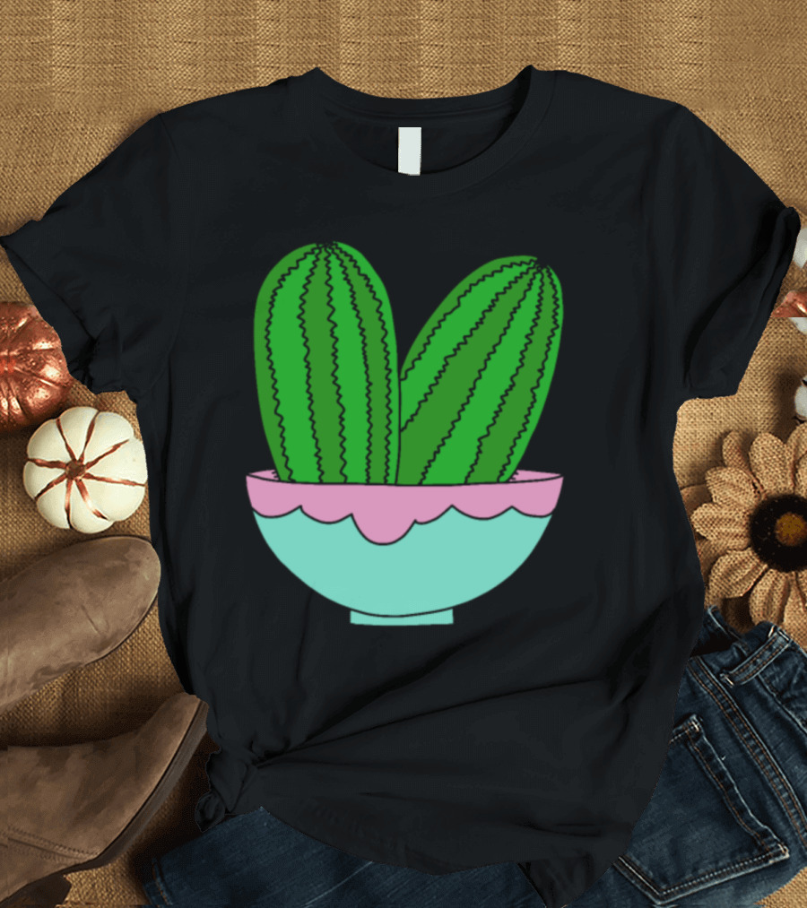 Green Cactus Ice Cream Bowl Decor T-Shirt