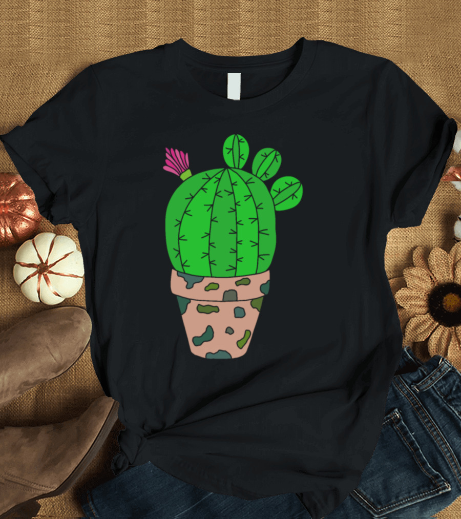 Time To Repot The Camouflage Cactus Green Succulent Plant in Camouflage Patterned Pot T-Shirt