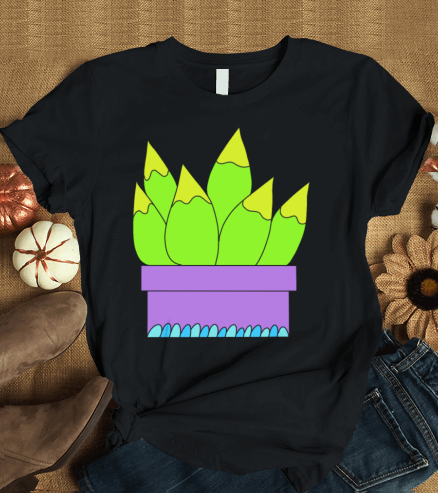Yellow Green Succulents in Purple Planter T-Shirt