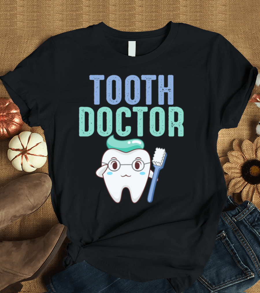 Tooth Doctor Cute Funny Dentist Adorable Tooth Character with Glasses and Toothbrush T-Shirt