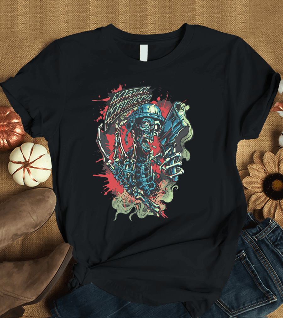 Metal Mulisha Multicolored Graffiti Comics Skull Gun T-Shirt