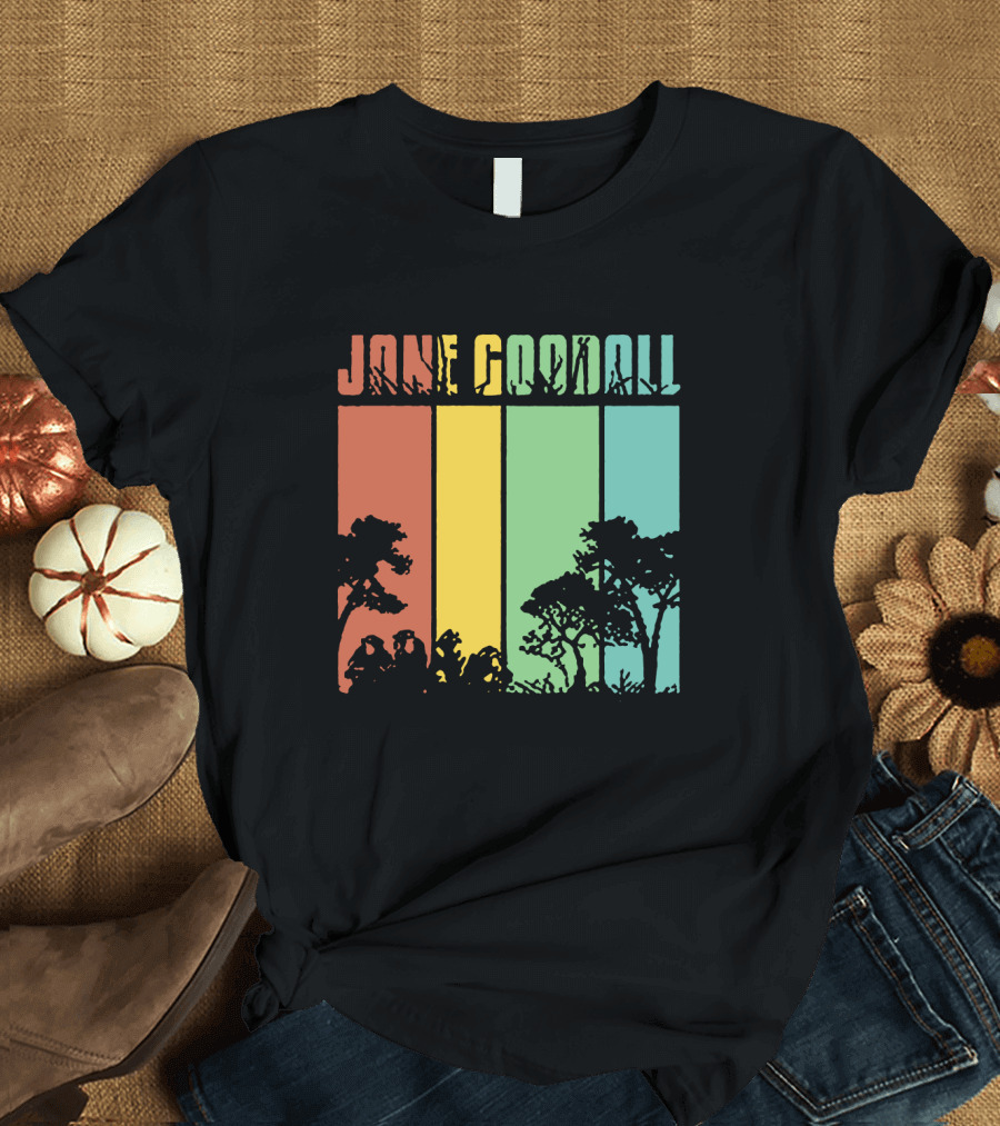 Jane Goodall Men's Cotton Navy Crew Neck Top with Colorful Tree Stripes T-Shirt