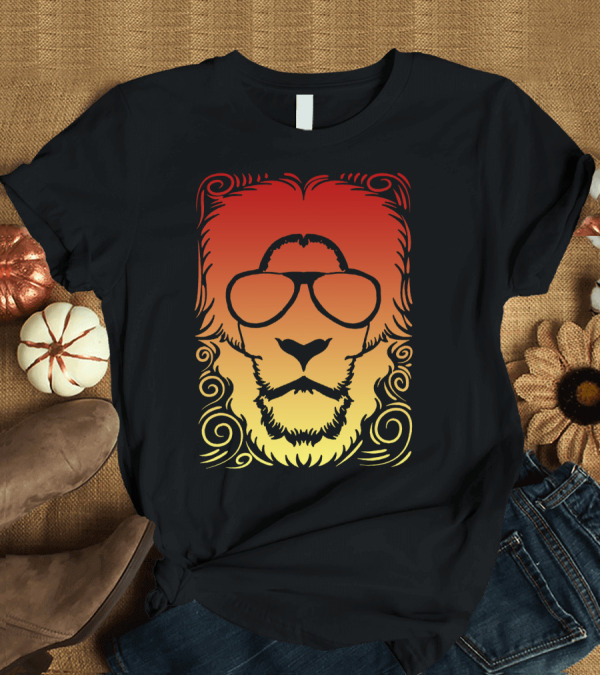 T-Shirt: Tiger Red Yellow Lion Gradient Sunglasses T-Shirt Tiger Red Yellow Lion Gradient Sunglasses T-Shirt