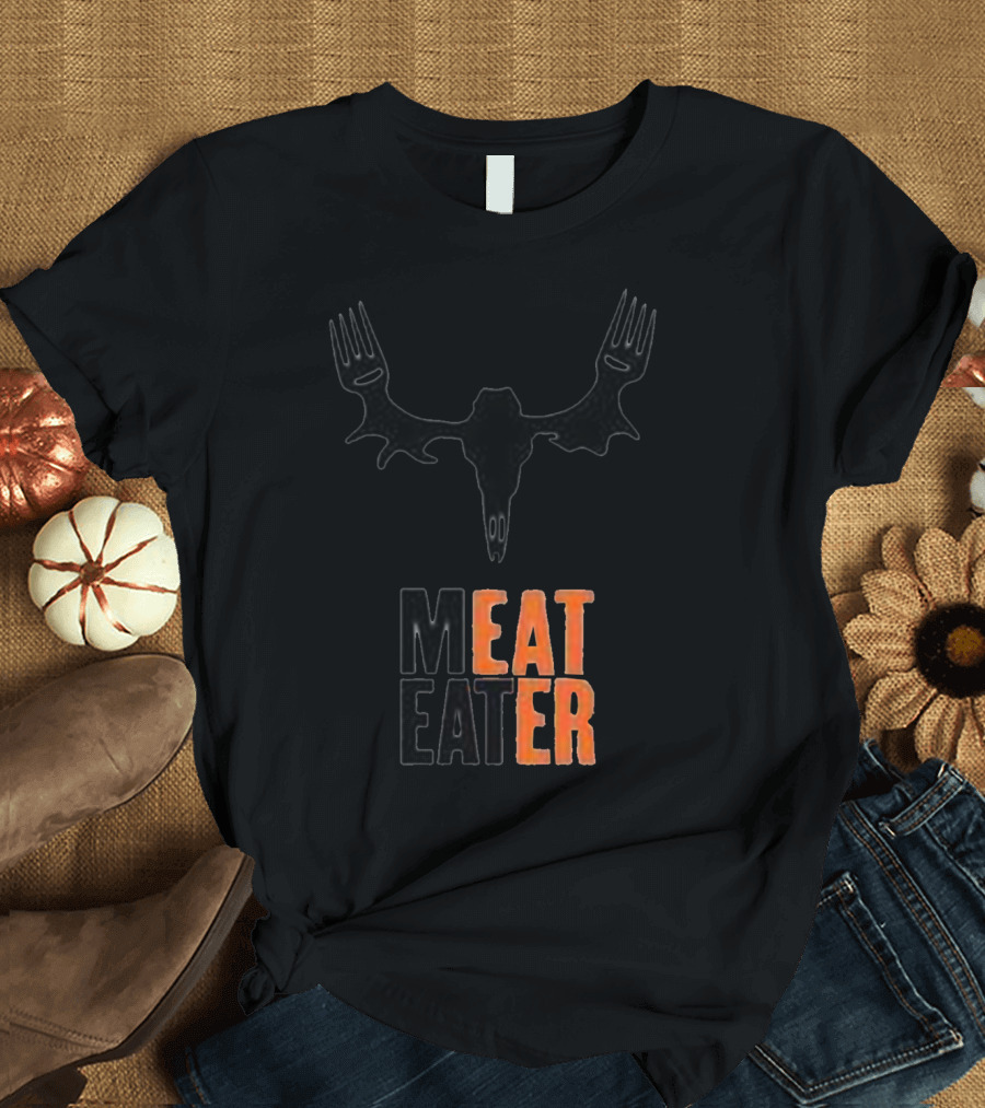 Men's Gray MEAT EATER Skull Fork Antlers T-Shirt