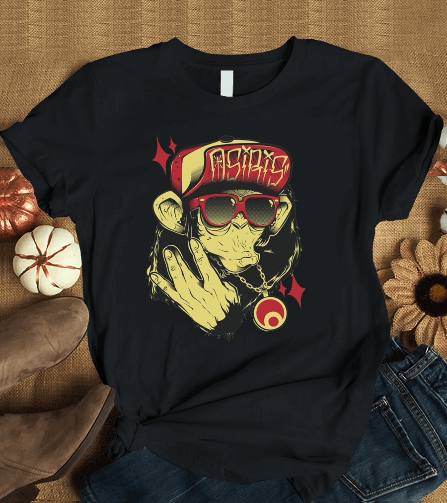 Yellow and Red Monkey in Osiris Hat Hip Hop Graffiti T-Shirt