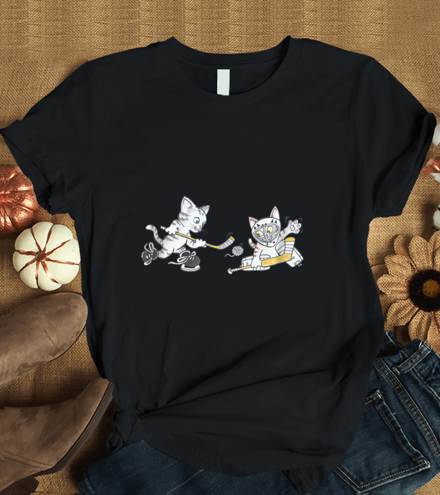 Kitty Cat Kittens Feline Hockey Playing Puck Game T-Shirt