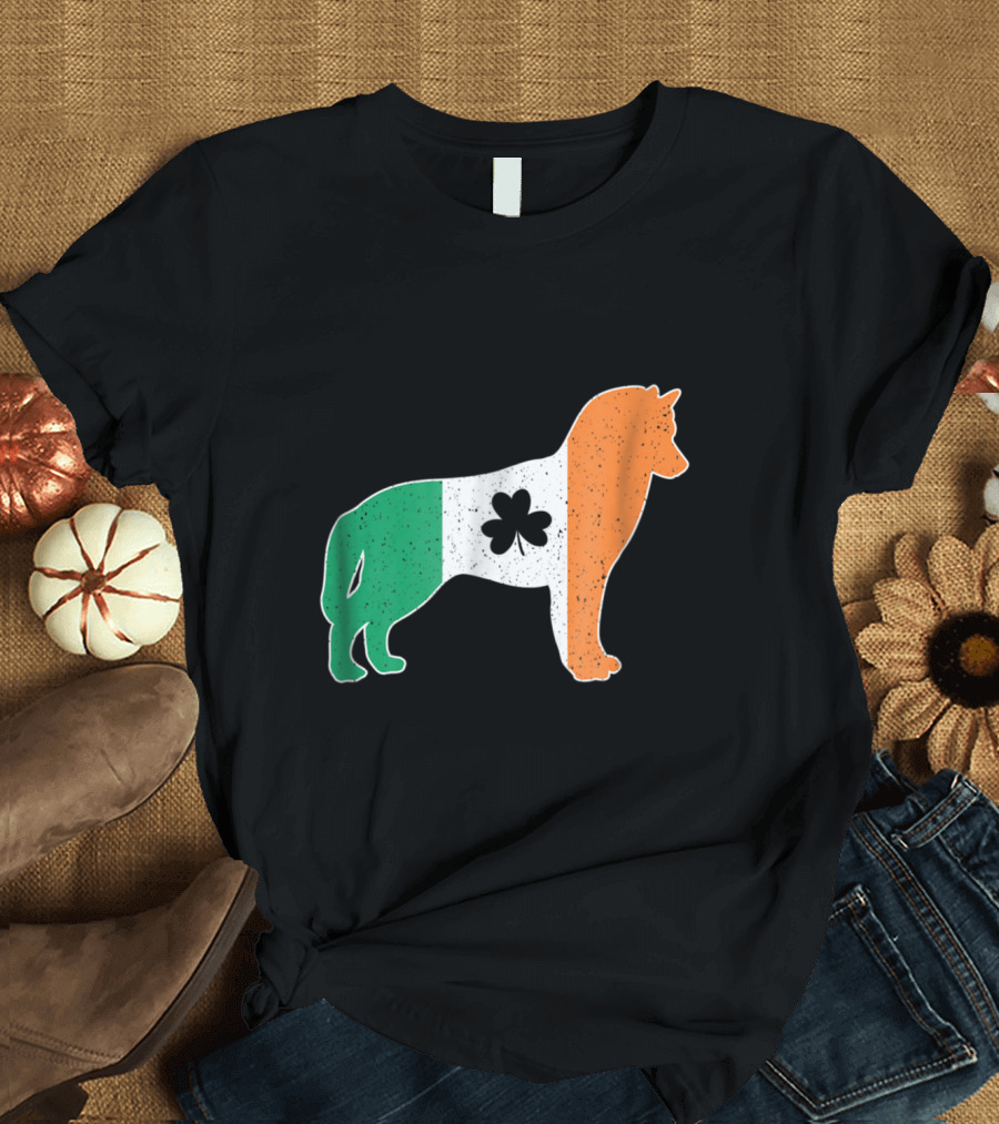Siberian Husky Irish Flag Clover St Patrick's Day T-Shirt