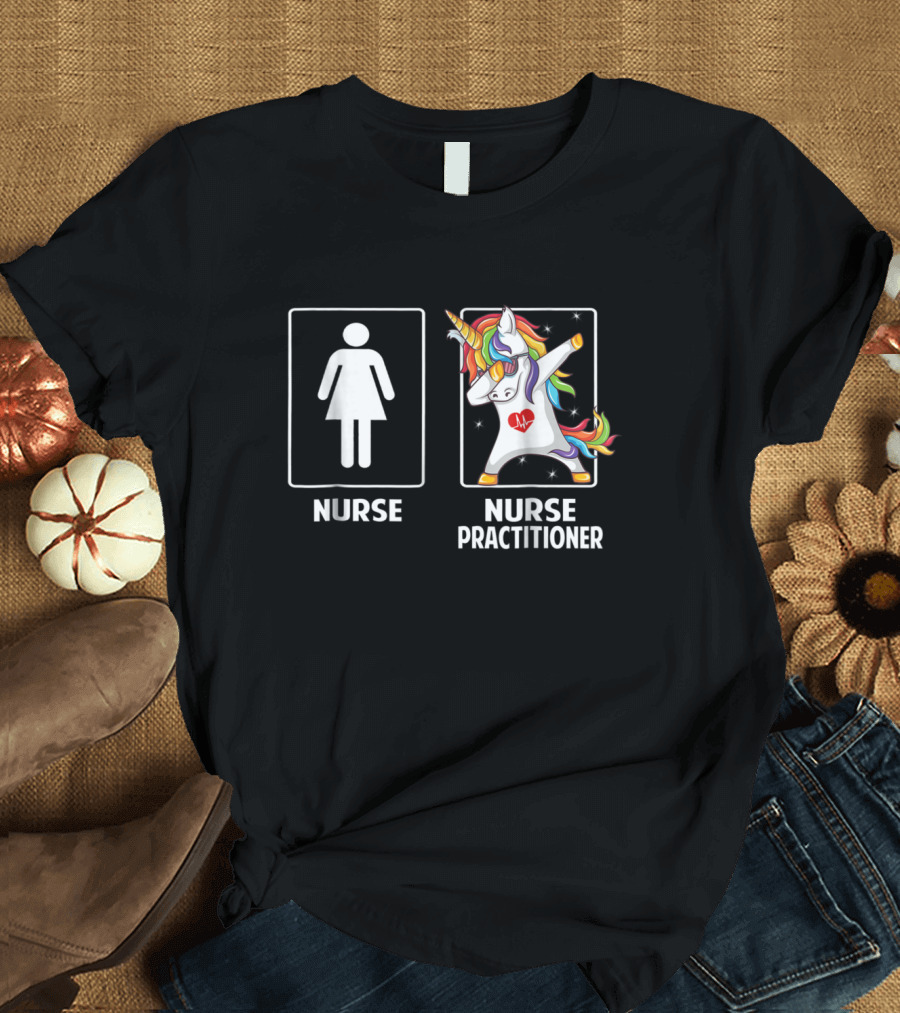 Nurse Practitioner Unicorn Dabbing with Rainbow and Heart T-Shirt
