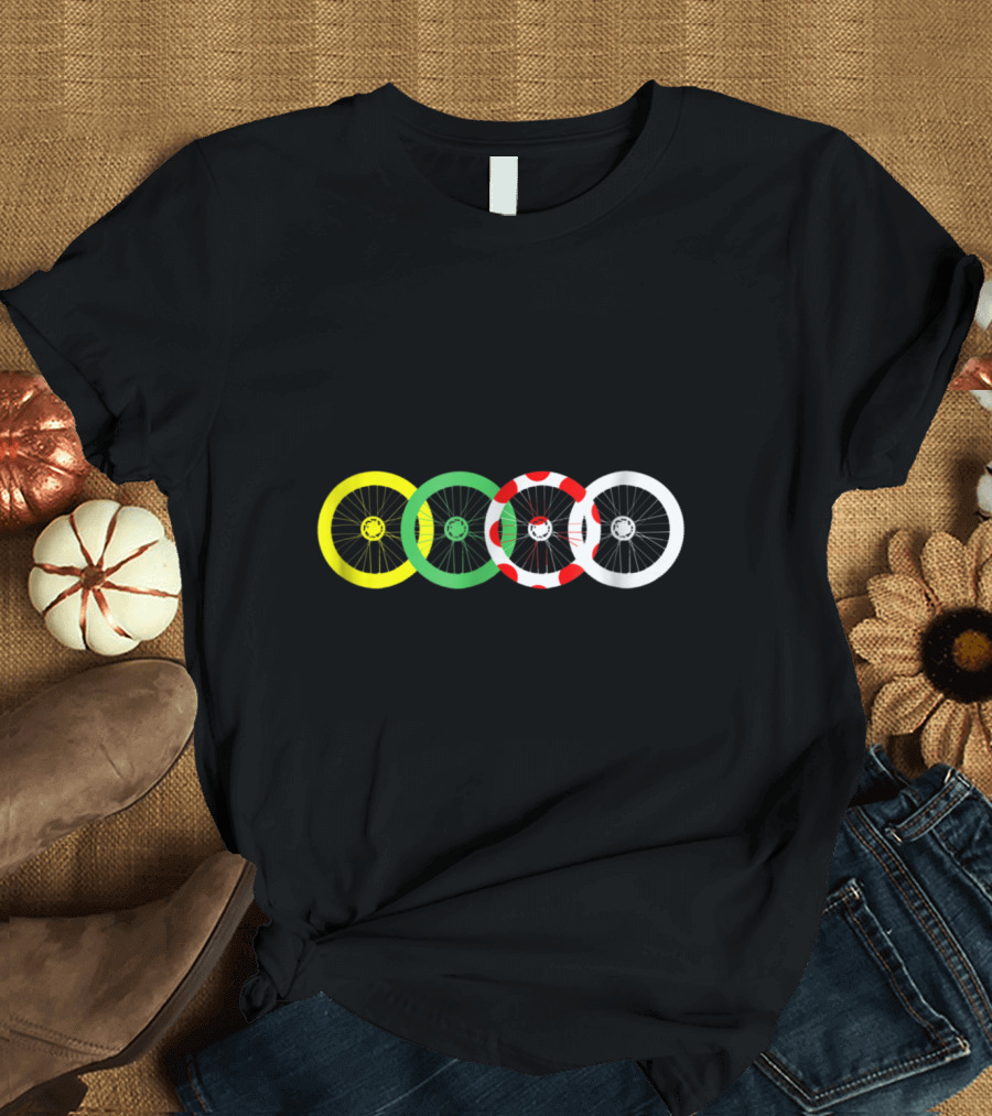Tour France Cycling Iconic Jersey Colors Bicycle Wheels T-Shirt