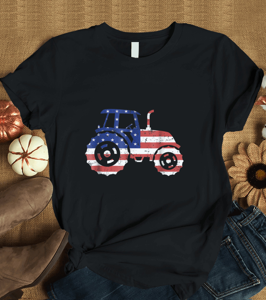 American Flag Tractor Farm Farmer Patriotic T-Shirt