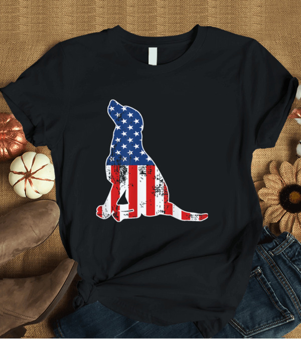 T-Shirt: Labrador Dog with American Flag for Independence Day T-Shirt Labrador Dog with American Flag for Independence Day T-Shirt