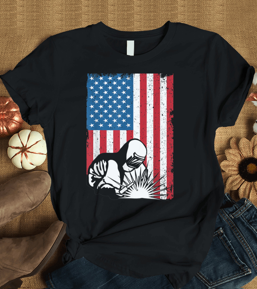 USA Flag with Patriotic Welder T-Shirt
