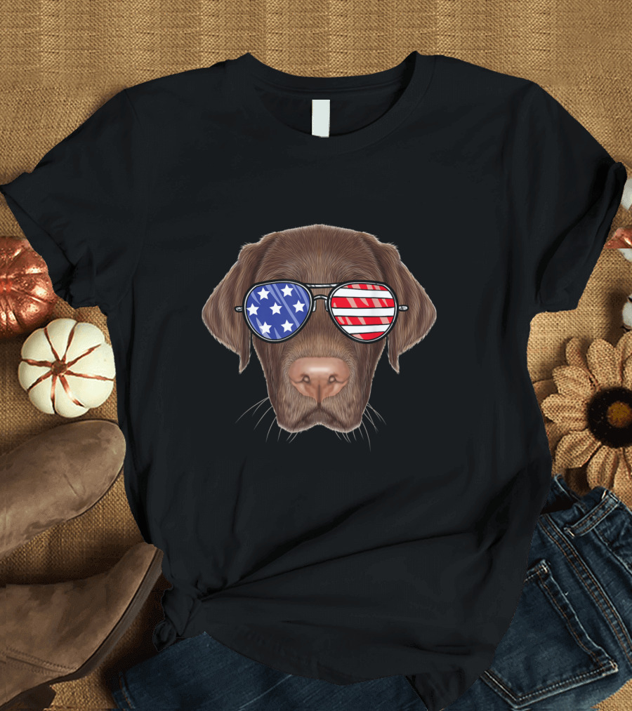 Labrador Dog American Flag Sunglasses Patriotic Merica 4th of July T-Shirt