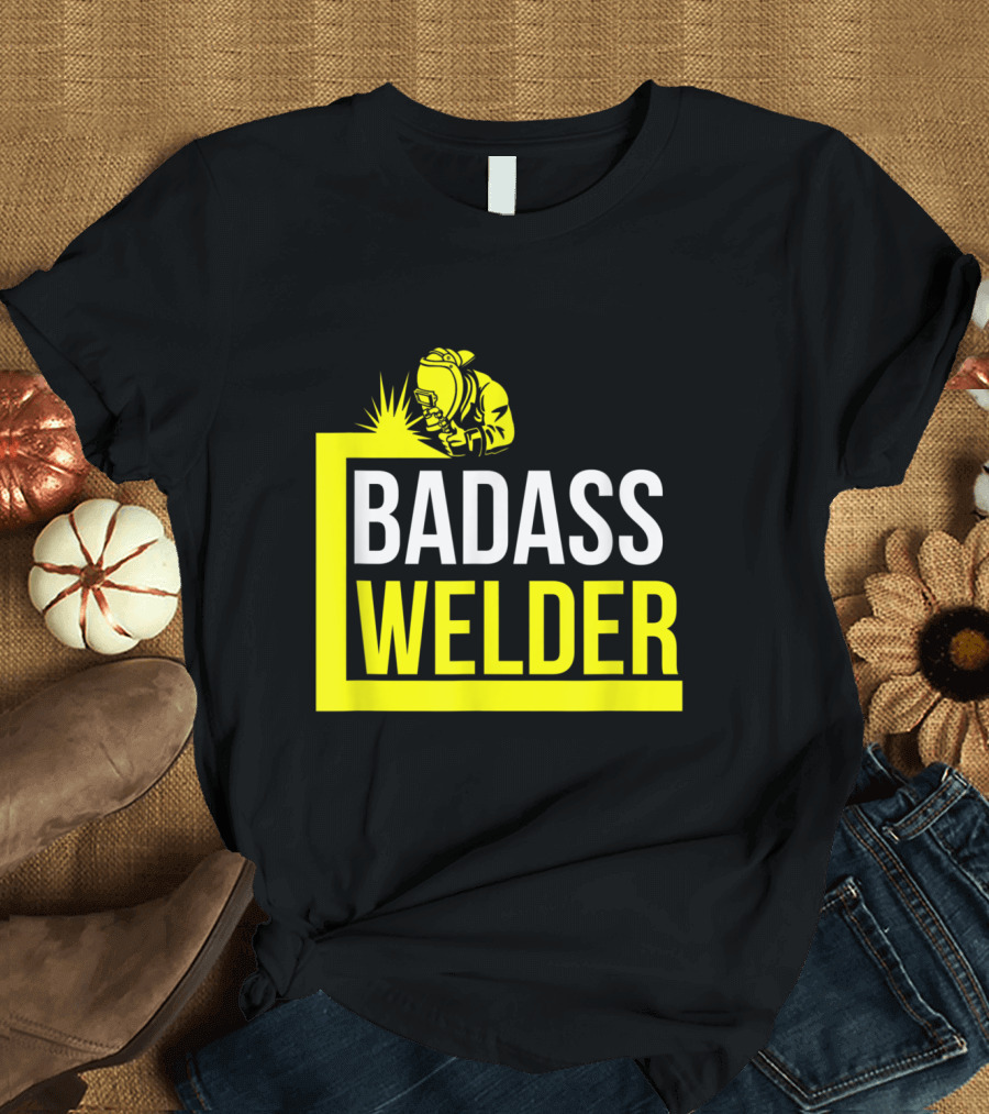 Badass Welder Iconic Iron Worker with Yellow Welding T-Shirt