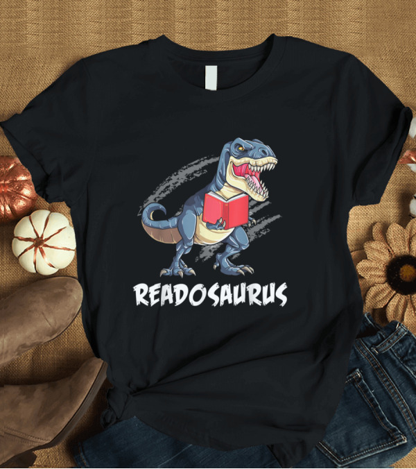 T-Shirt: Readosaurus Cartoon Dinosaur Reading Comic Books T-Shirt Readosaurus Cartoon Dinosaur Reading Comic Books T-Shirt