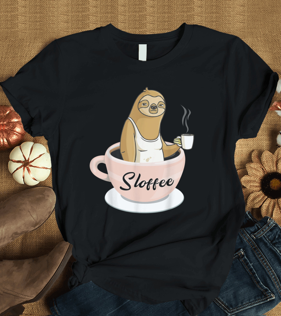 Sloffee Sloth In A Cup Funny Coffee Humor T-Shirt