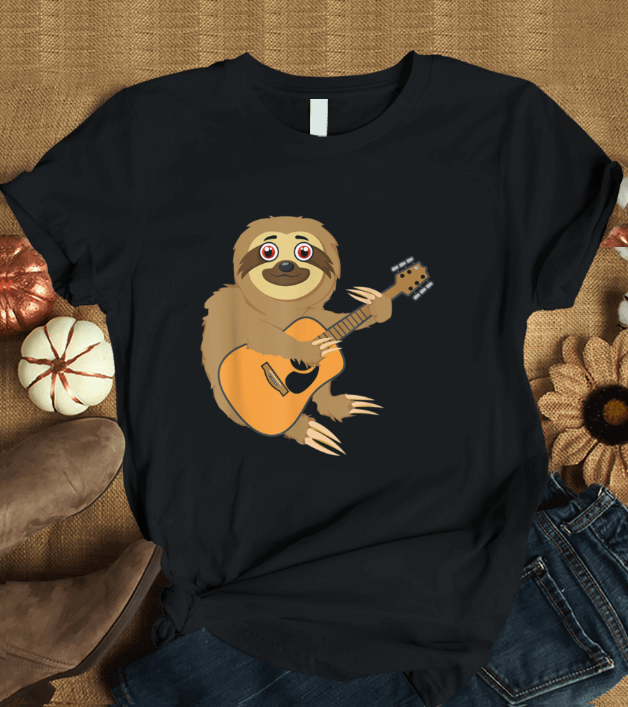 Sloth Playing Guitar with Acoustic Instrument T-Shirt