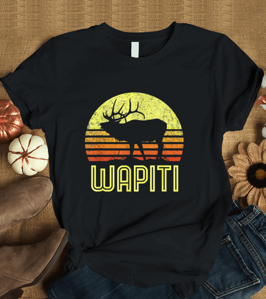 Wapiti Elk Hunter Dad Vintage Retro Sunset T-Shirt