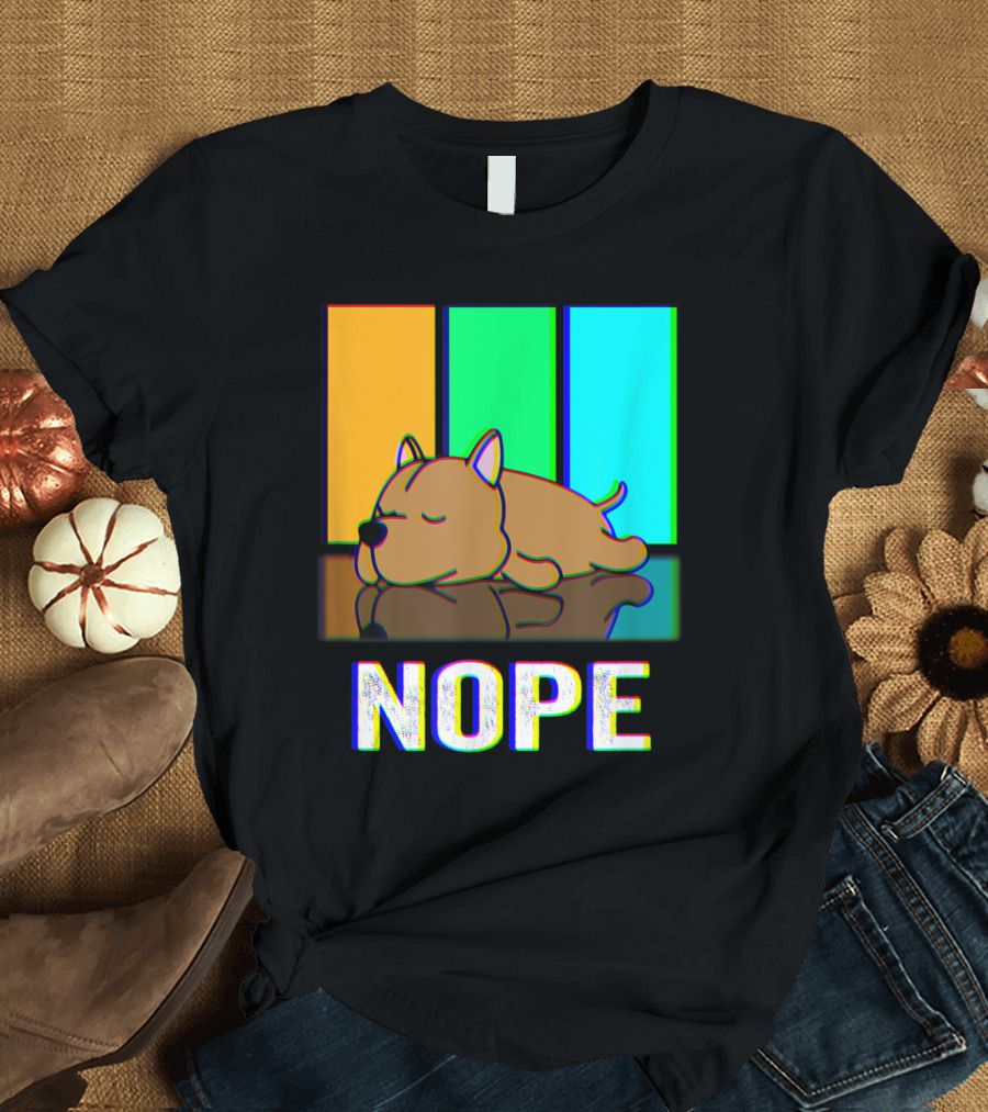 Nope Pitbull Sleeping with Colorful Stripes Background T-Shirt