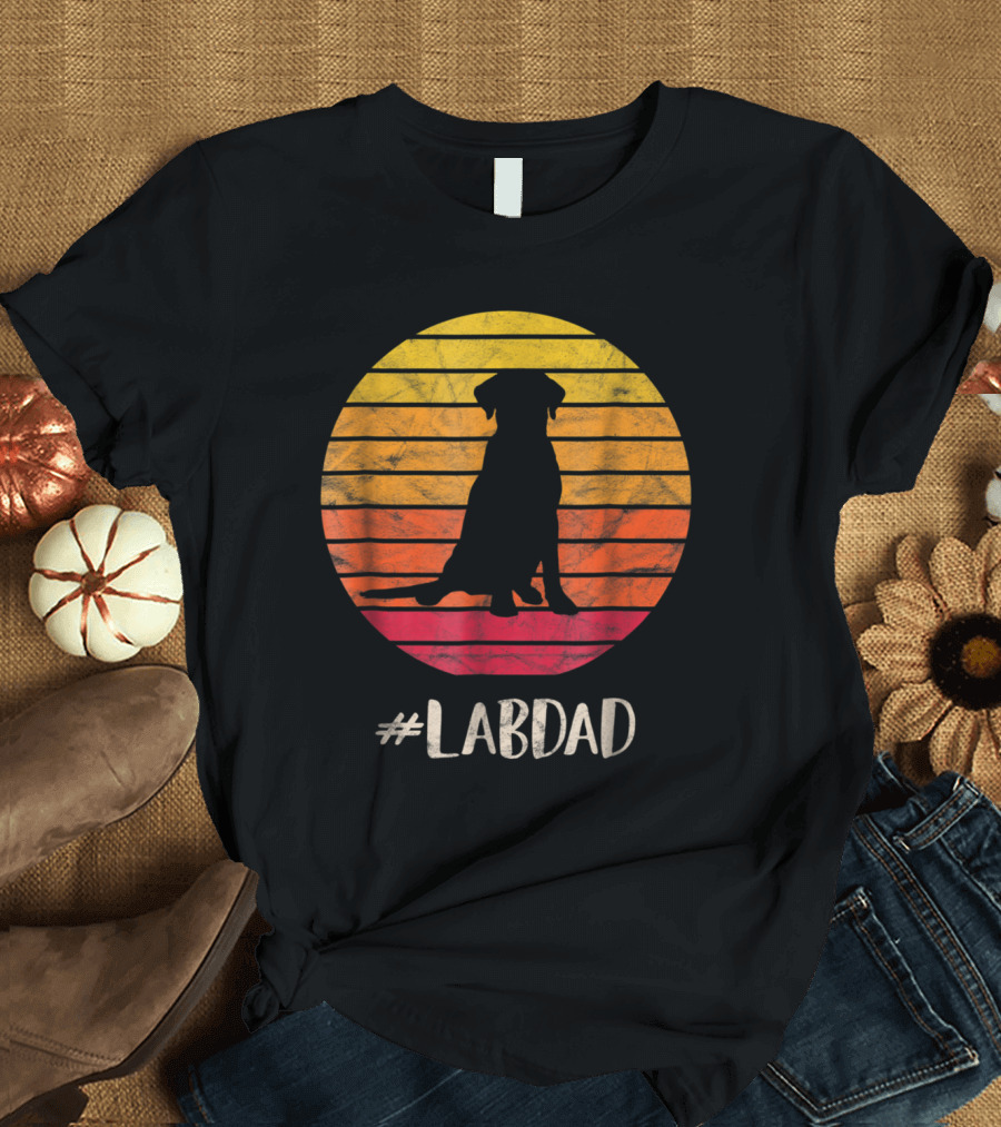 LABDAD Vintage Silhouette Labrador Retriever Distressed Sunset T-Shirt