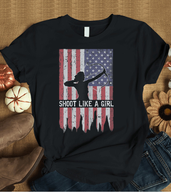 T-Shirt: American Flag Archer Silhouette - Shoot Like A Girl T-Shirt American Flag Archer Silhouette - Shoot Like A Girl T-Shirt