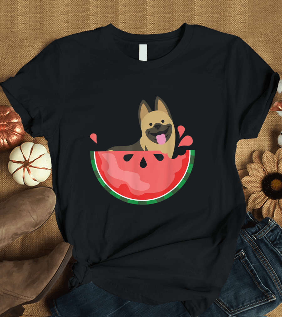 German Shepherd Inside Watermelon Slice with Summer Vibes T-Shirt