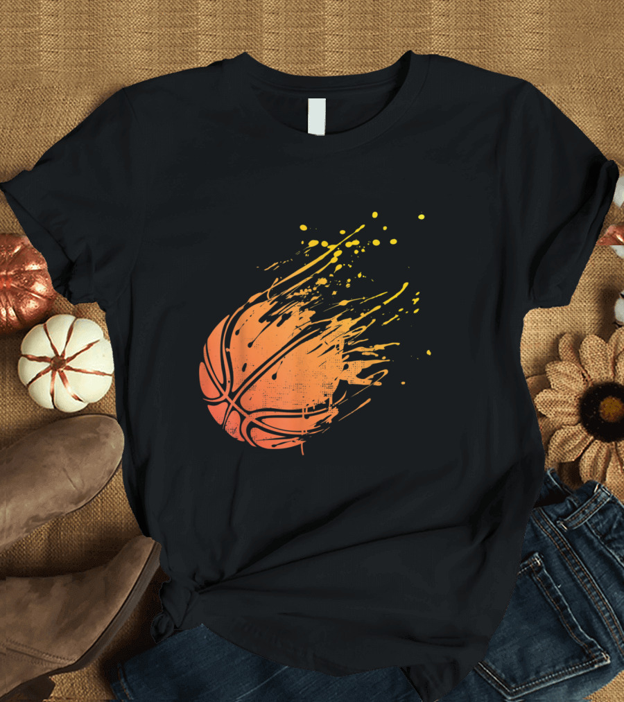 Dynamic Fireball Basketball Silhouette Burst T-Shirt