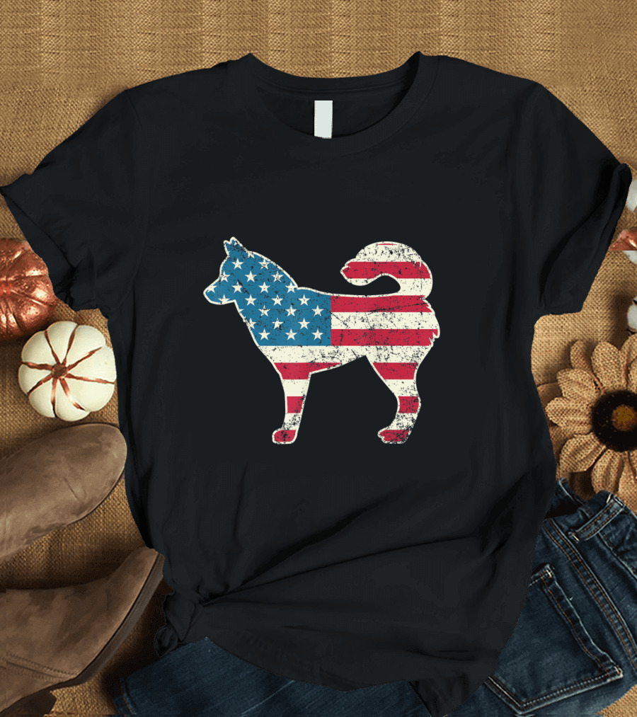 Patriotic Siberian Husky with American Flag Colors 4th of July T-Shirt