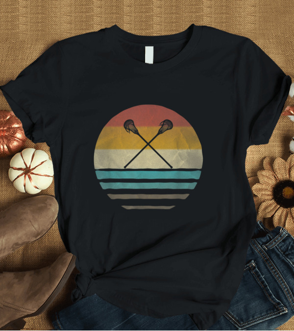 T-Shirt: Lacrosse Vintage 70s Retro Sunset Stripes Crossed Sticks T-Shirt Lacrosse Vintage 70s Retro Sunset Stripes Crossed Sticks T-Shirt