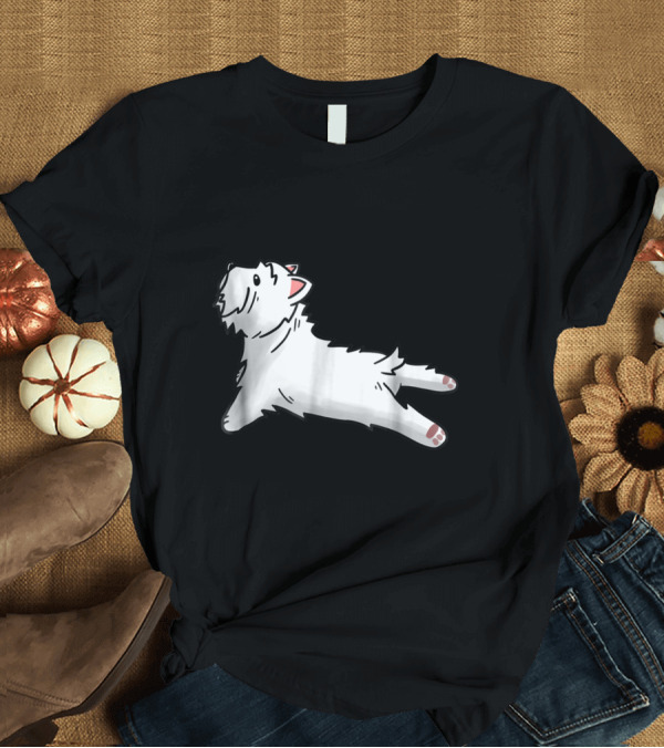 T-Shirt: Westie Dog in Relaxed Yoga Pose Funny T-Shirt Westie Dog in Relaxed Yoga Pose Funny T-Shirt
