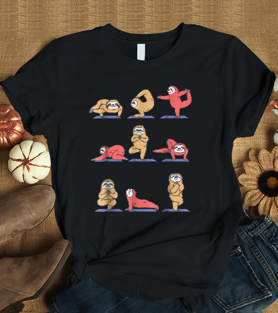 Sloth Yoga Asana Pose and Meditation with Playful Sloths in Various Yoga Positions T-Shirt