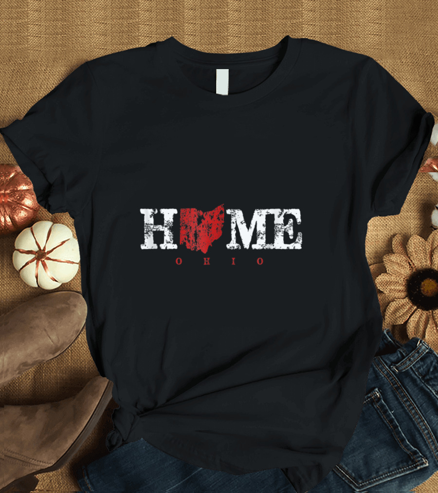 Home Ohio Red State Shaped Lettering T-Shirt