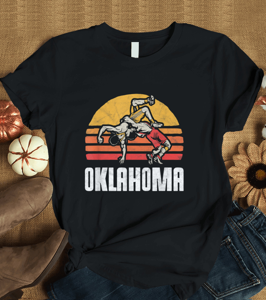 Oklahoma Vintage Wrestling Sunset Grapple Scene T-Shirt