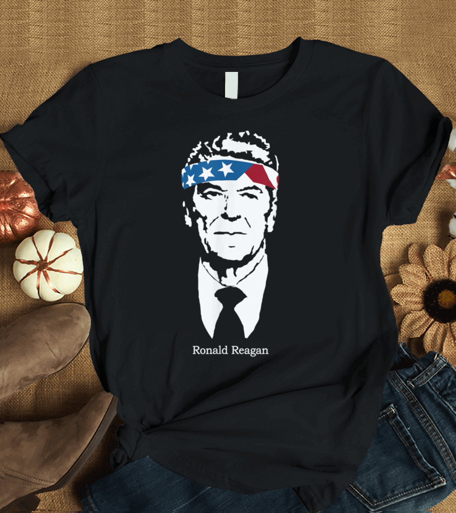 Ronald Reagan American Flag Headband Patriotic 4th of July Merica T-Shirt
