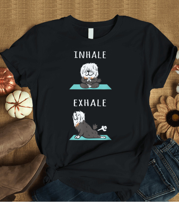 T-Shirt: Old English Sheepdog Yoga Inhale Exhale T-Shirt Old English Sheepdog Yoga Inhale Exhale T-Shirt
