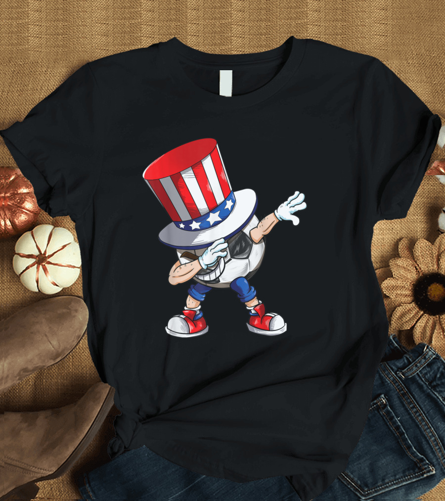 Uncle Sam Soccer Ball Dabbing in Red White Blue Hat and Shoes T-Shirt
