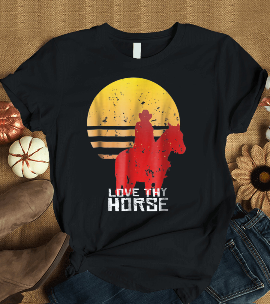 Love Thy Horse Red Sunset Vintage Cowboy T-Shirt