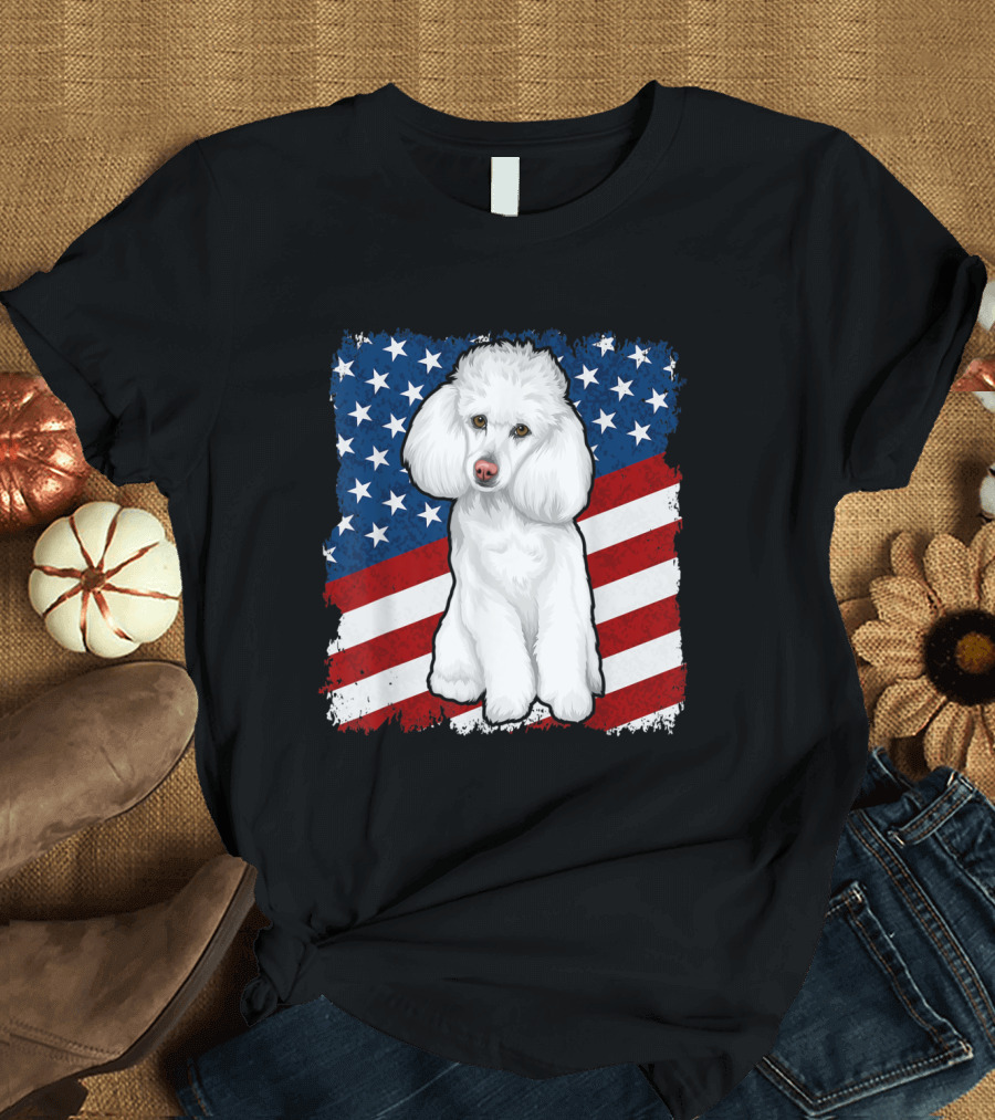 American Flag Stars and Stripes White Poodle Freedom T-Shirt