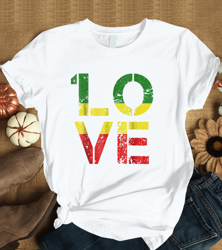 One Love Reggae Music Jamaica with Rastafarian Color T-Shirt