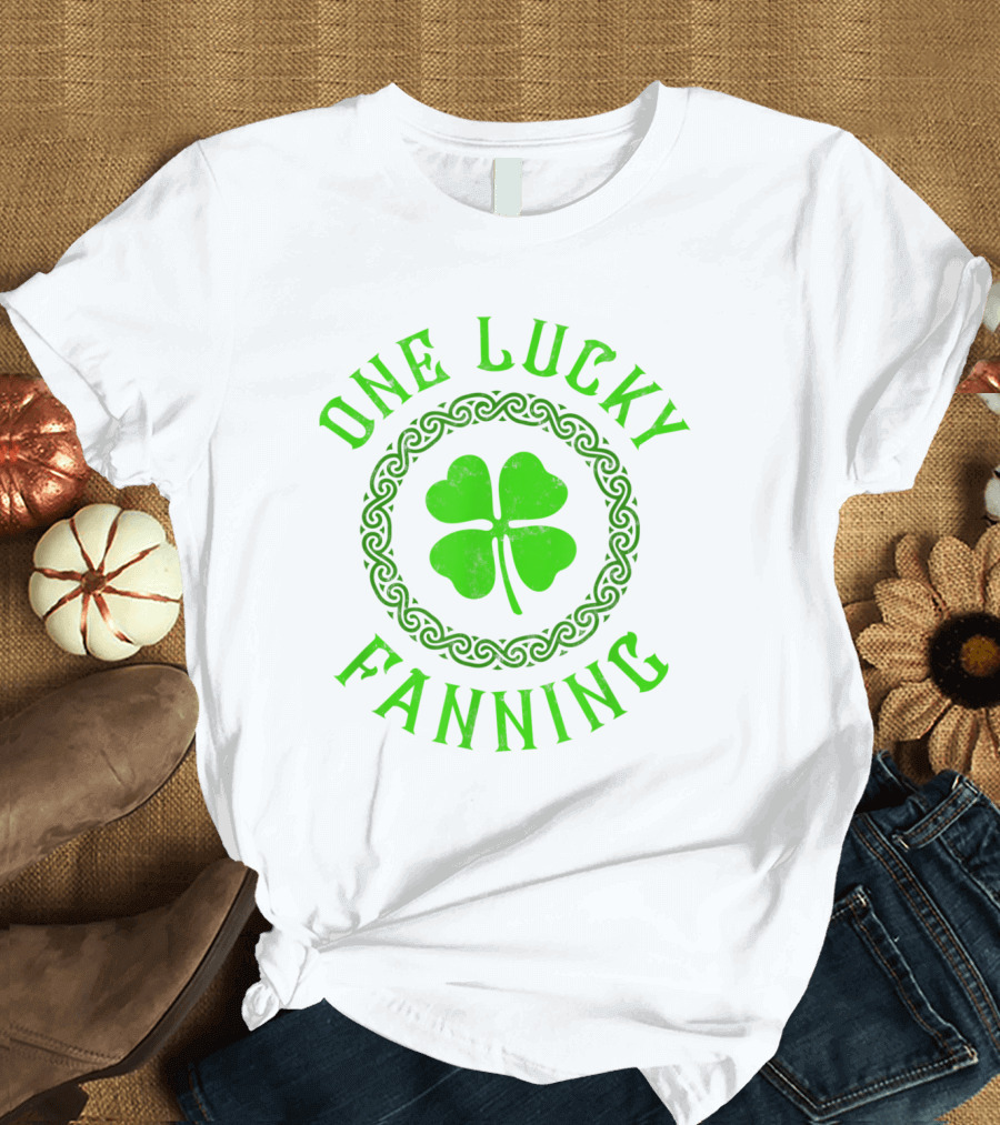 One Lucky Fanning Four-Leaf Clover Celtic Pattern Irish T-Shirt