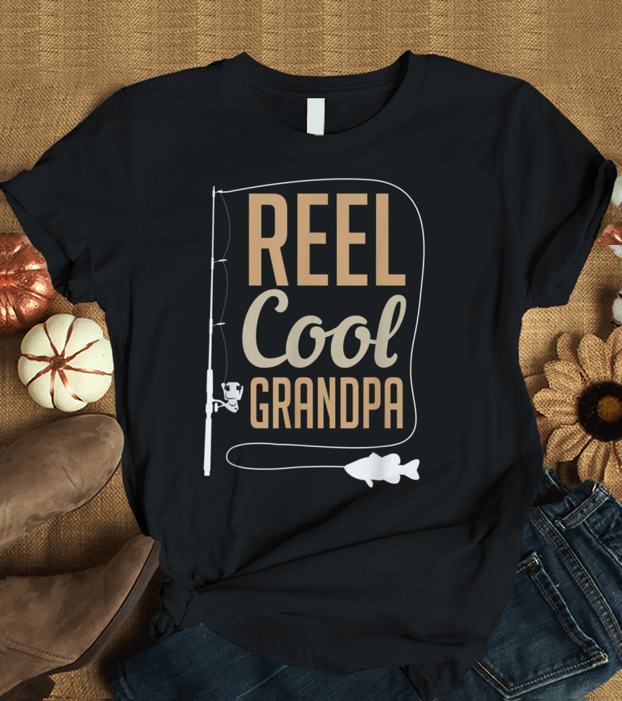 Reel Cool Grandpa Fishing Pole Fish Graphic Father's Day T-Shirt