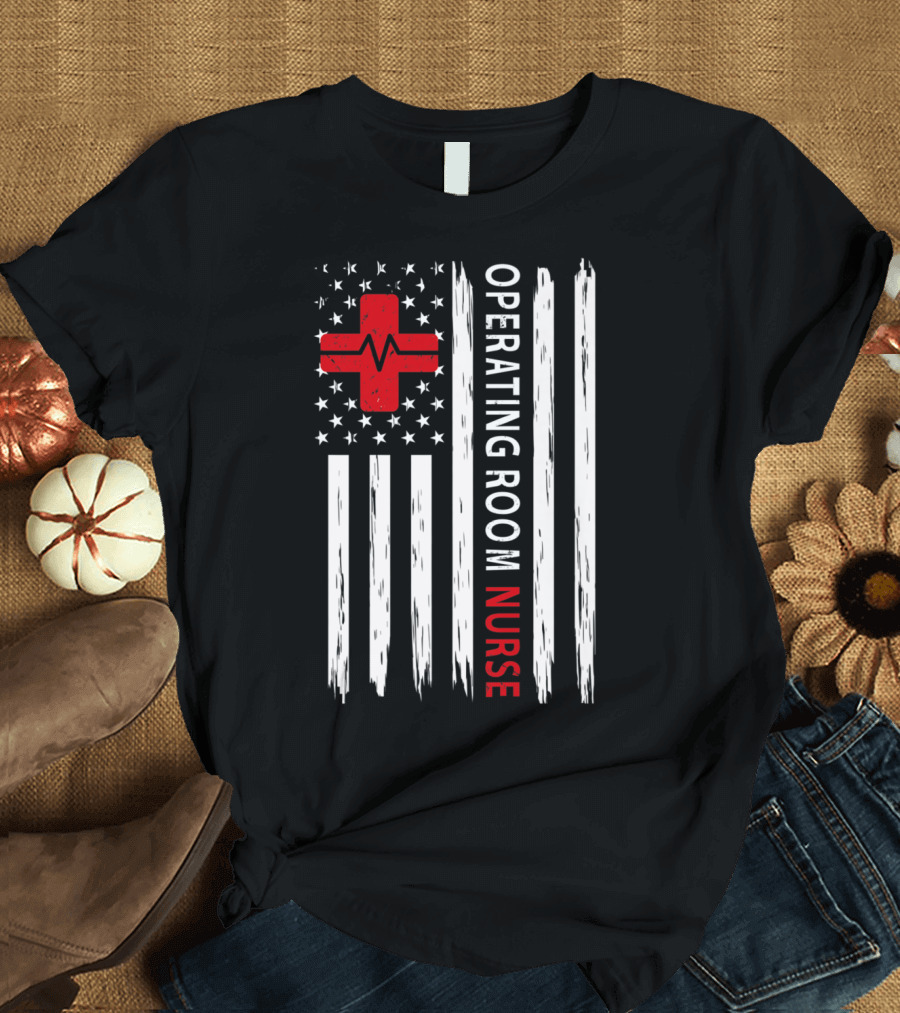 Operating Room Nurse Patriotic American Flag T-Shirt