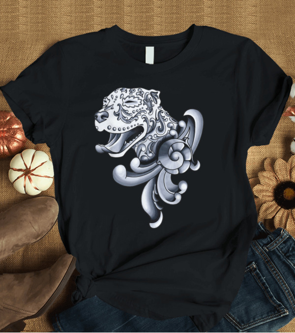 T-Shirt: Ornamental Pitbull Tattoo Style Black And Gray T-Shirt Ornamental Pitbull Tattoo Style Black And Gray T-Shirt