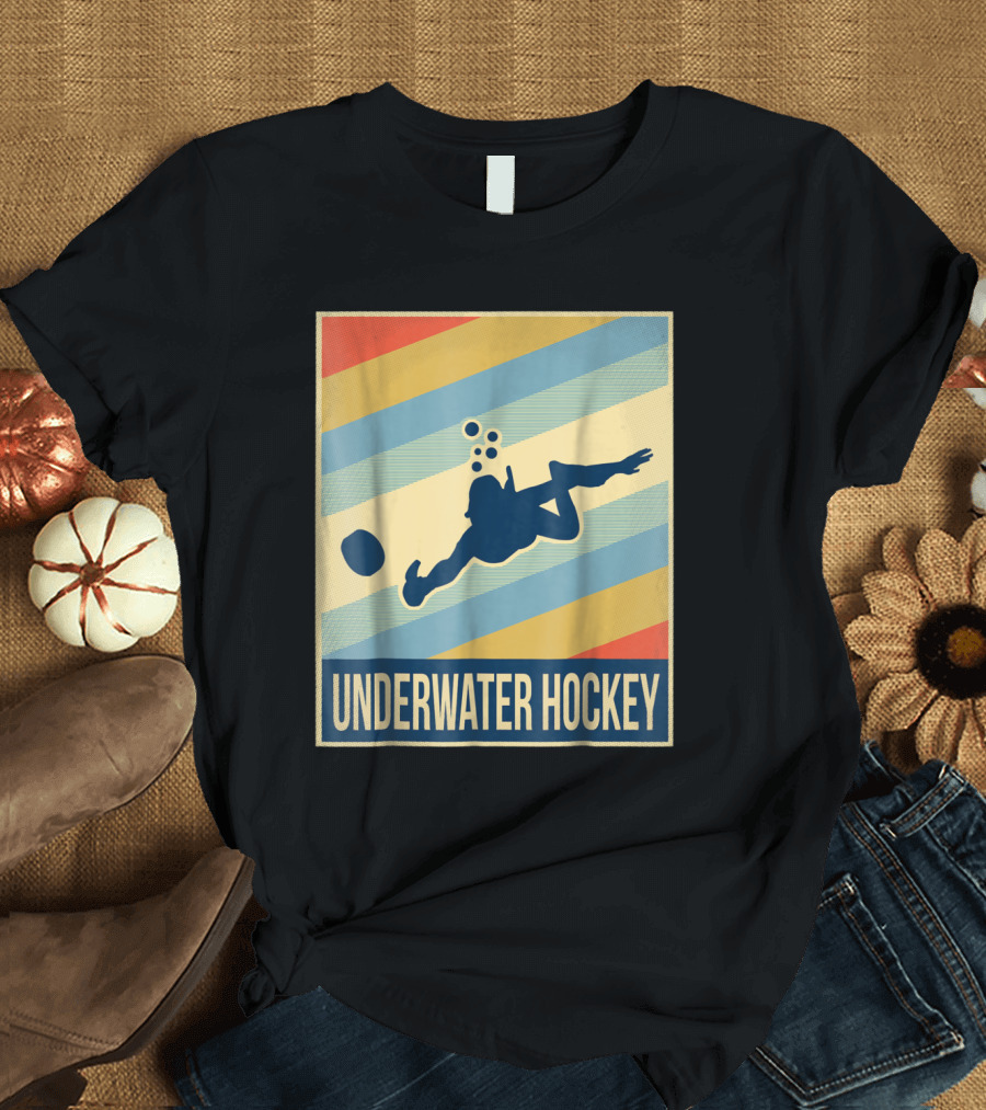 Underwater Hockey Vintage Diver Silhouette Retro Stripes T-Shirt