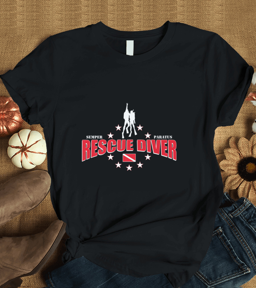 Semper Paratus Rescue Diver Scuba Diving Stars and Flag T-Shirt
