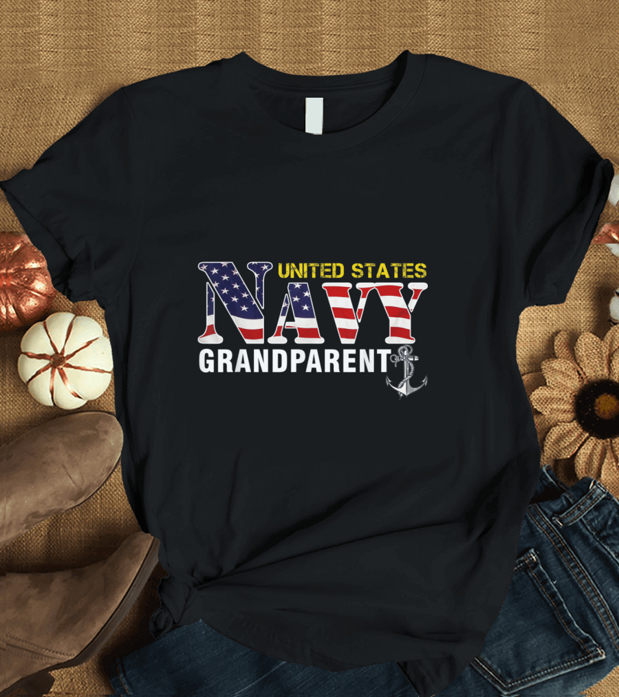 United States Navy Grandparent American Flag Anchor T-Shirt