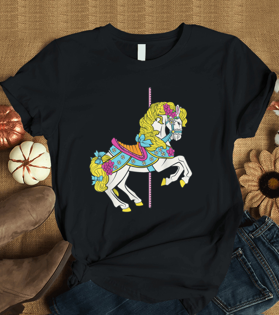 Merry Go Round Carousel Horse Pony with Flowers and Ribbons T-Shirt