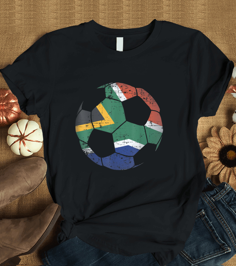 South Africa Flag Soccer Ball Pattern Vintage Look T-Shirt