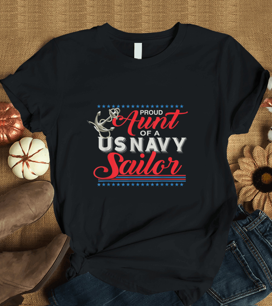 Proud Aunt of a US Navy Sailor with Anchor and Patriotic Stars T-Shirt
